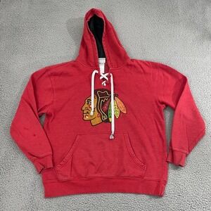 Chicago‎ Blackhawks Hoodie Women L Red Old Time Style NHL Pullover